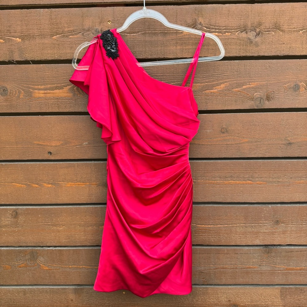 Vintage Deadstock 90s Y2K Cache One Shoulder Draped Sequin Appliqué Mini Dress 2